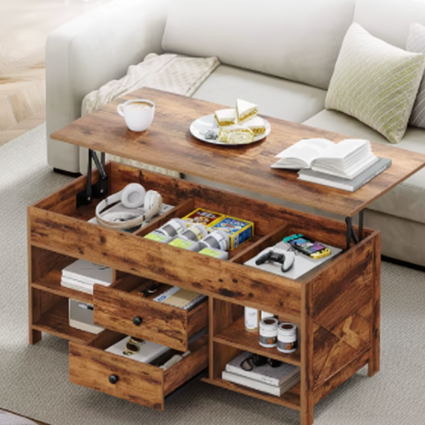 Table basse Cargo avec tiroirs et niches